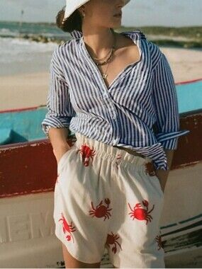 Anthropologie PEPALOVES Embroidered Crab Shorts